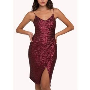 Black Halo Bowery Sequined Burgundy Dress